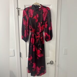 Nine West Black and Pink Floral Long Sleeve Dress